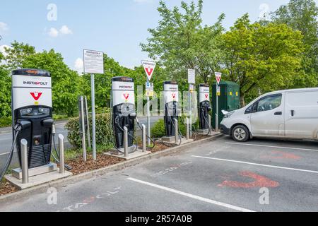 Instavolt, vehicle rapid charging public station at Booths shoppping centre, Kirkby Lonsdale, Yorkshire, England. Stock Photo