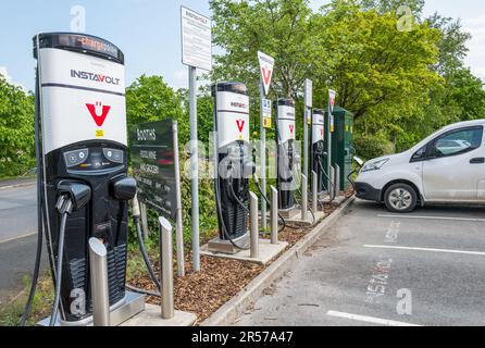 Instavolt, vehicle rapid charging public station at Booths shoppping centre, Kirkby Lonsdale, Yorkshire, England. Stock Photo