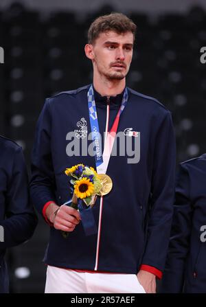 AUG 7, 2021 - Tokyo, Japan: Jean PATRY of Team France wins the Gold Medal in the Volleyball Men's tournament at the Tokyo 2020 Olympic Games (Photo: Mickael Chavet/RX) Stock Photo