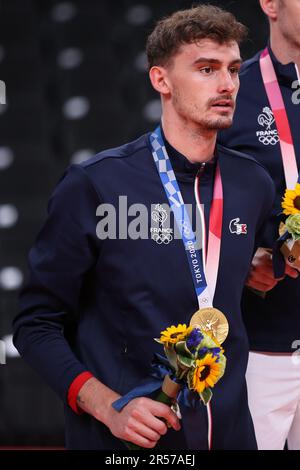 AUG 7, 2021 - Tokyo, Japan: Jean PATRY of Team France wins the Gold Medal in the Volleyball Men's tournament at the Tokyo 2020 Olympic Games (Photo: Mickael Chavet/RX) Stock Photo