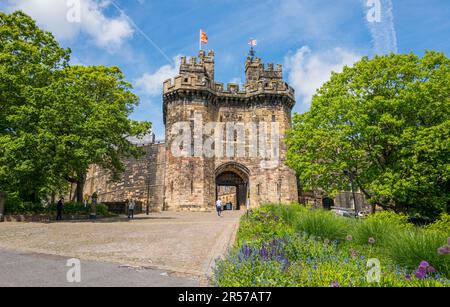 The front entrance to HM Prison Lancaster was an English prison located in Lancaster Castle, Lancaster from 1955 to 2011. Stock Photo