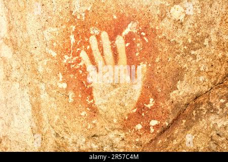 Prehistoric art - handprints in Cueva de las Manos cave and complex of rock art sites in Santa Cruz province, Argentina Stock Photo