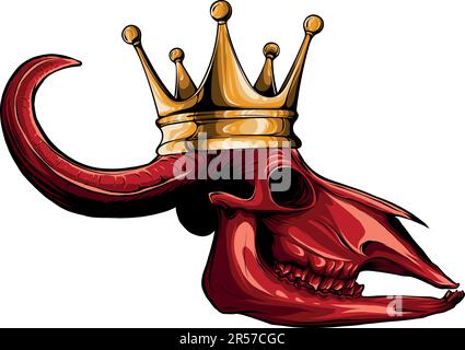 illustration of a bull skull wearing a crown Stock Vector