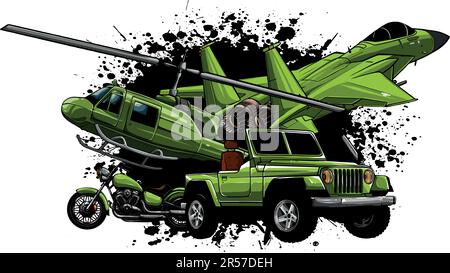 Military technic transport equipment armor flat vector illustration isolated on white background Stock Vector