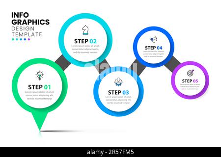 Infographic template with icons and 5 options or steps. Circles. Can be used for workflow layout, diagram, banner, webdesign. Vector illustration Stock Vector