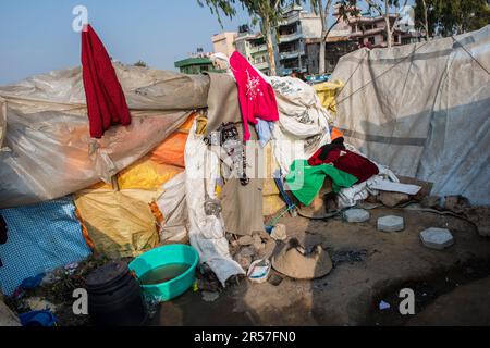 Nepal. Kathmandu.one year after the earthquake. Chhuchmepati refugee camp Stock Photo