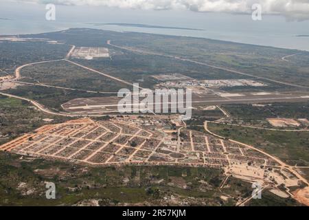 Pemba city, capital of Cabo Delgado province in Mozambique, picture taken from above before landing to Pemba airport Stock Photo