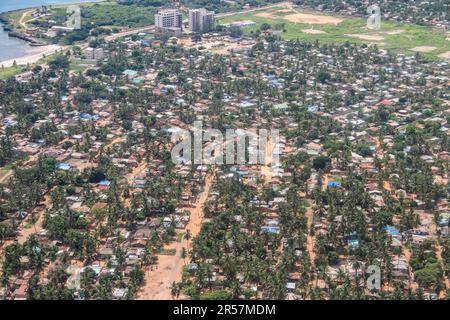 Pemba city, capital of Cabo Delgado province in Mozambique, picture taken from above before landing to Pemba airport Stock Photo