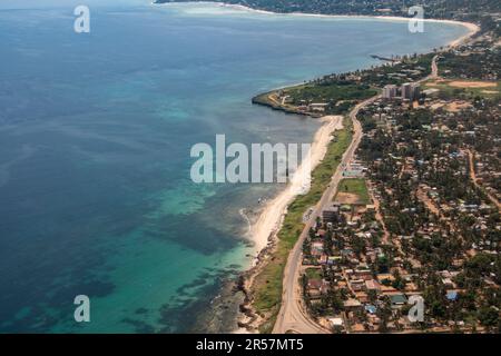 Pemba city, capital of Cabo Delgado province in Mozambique, picture taken from above before landing to Pemba airport Stock Photo