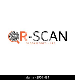 QR code scanning logo design. QR code scanner on smartphone vector design. Quick response code logotype Stock Vector