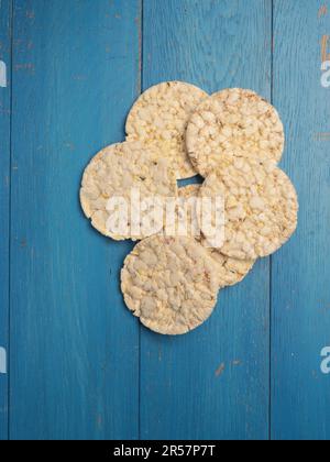 Organic crackers from corn on a wooden background, space for your text Stock Photo