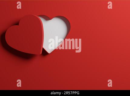 Open red heart shaped gift box or package on a red background, mock up or template, 3d rendering Stock Photo