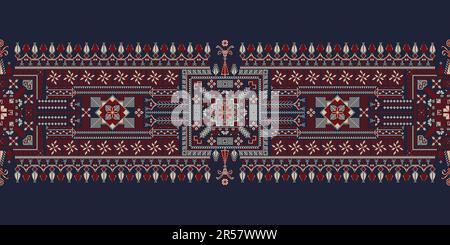 Horizontal pattern, border with traditional Palestinian Tatreez embroidery symbols, vector illustration Stock Photo