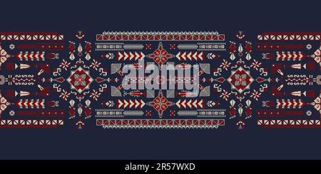 Horizontal pattern, border with traditional Palestinian Tatreez embroidery symbols, vector illustration Stock Photo