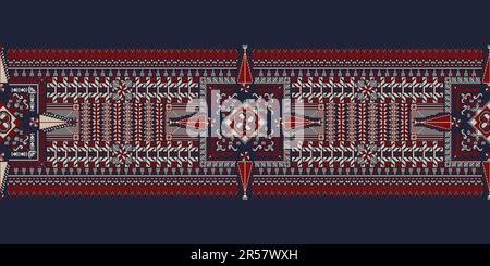 Horizontal pattern, border with traditional Palestinian Tatreez embroidery symbols, vector illustration Stock Photo