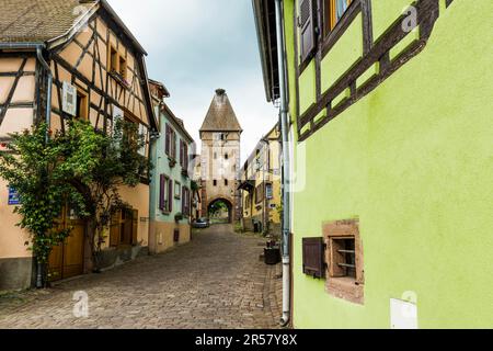 Medieval colourful half-timbered houses, Ammerschwihr, Grand Est, Haut-Rhin, Alsace, France Stock Photo
