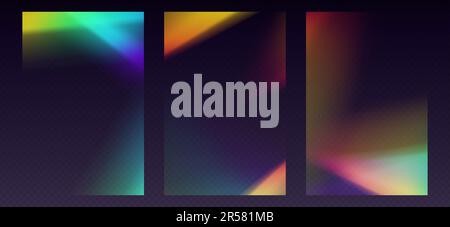 Crystal refraction overlay, leak flare, rainbow sunlight effect, holographic reflections for posters or social media. Stock Vector