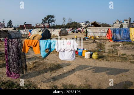 Nepal. Kathmandu.one year after the earthquake. Chhuchmepati refugee camp Stock Photo