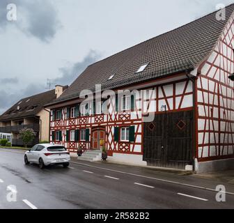 Busingen, Germany - May 1, 2023: Old half-timbered traditional house in ...