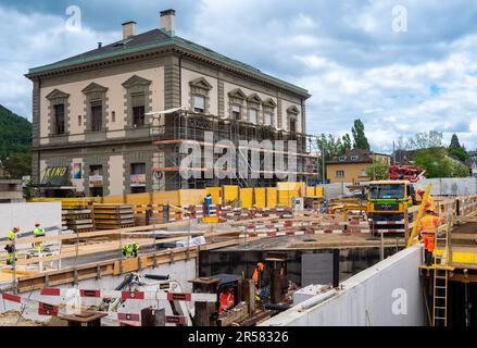 Liestal, Switzerland - May 10, 2023: Construction site at the railway station in Liestal, the capital of the Swiss canton of Basel-Land Stock Photo