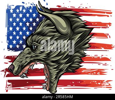 vector illustration of wolf head with amrican flag Stock Vector