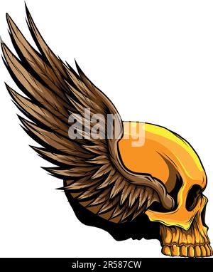 vector illustration of Skull head with wings mascot design Stock Vector