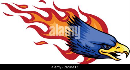 vector illustration of head Eagle with flames Stock Vector