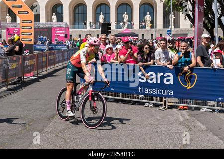 Rome, Italy. 28th May, 2023. Cyclist Magnus Cort Nielsen of Denmark, team EF Education - EasyPost, seen during the Giro d'Italia 106th edition at starting point at Palazzo della Civiltà Italiana, Rome Eur - district, Italy, Europe, European Union, EU Stock Photo