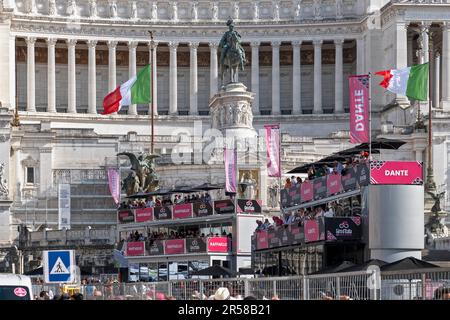 Rome, Italy. 28th May, 2023. Giro d'Italia 106th edition, grandstands set up for spectators along the passage of the cycling race. Piazza Venezia (Venice Square) - Rome, Italy, European Union, EU Stock Photo