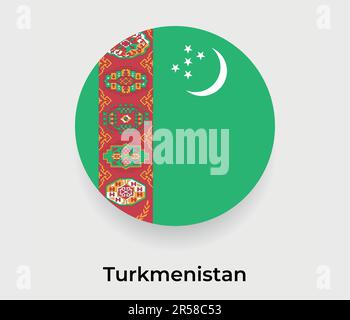 Turkmenistan Map with Round Turkmenistan Flag Pin Pointer on Circular ...