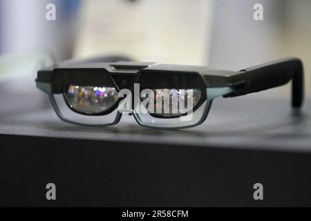 Taipei, Taiwan. 01st June, 2023. Augmented reality (AR) glasses seen displayed at COMPUTEX 2023 in Taipei. The 2023 edition of COMPUTEX runs from 30 May to 02 June 2023 and gathers over 1,000 exhibitors from 26 different countries with 3000 booths to display their latest products and to sign orders with foreign buyers. Credit: SOPA Images Limited/Alamy Live News Stock Photo