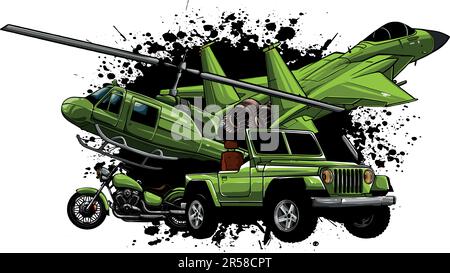 Military transport equipment armor flat vector illustration isolated on white background Stock Vector