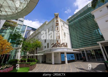 Singapore - February 26, 2023: Capitol Theatre, briefly Kyo-Ei Gekijo, is a historic cinema and theatre located in Singapore. It was adjoined to four- Stock Photo