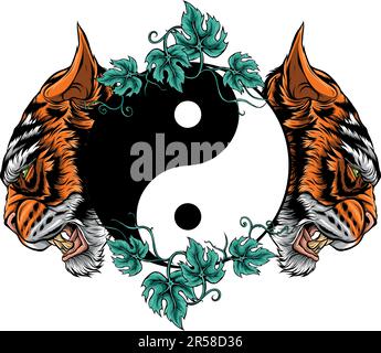 vector illustration of two tiger head with yin yang symbol Stock Vector