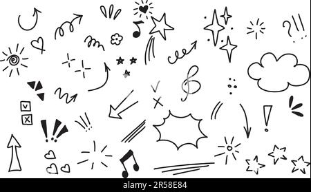 Doodle cute glitter pen line elements.Hand - drawn Stock Vector