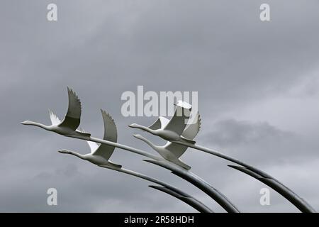 Children of Lir sculpture by Malcolm Robertson at Ballycastle in Northern Ireland Stock Photo