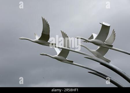 Children of Lir sculpture by Malcolm Robertson at Ballycastle in Northern Ireland Stock Photo
