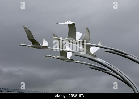 Children of Lir sculpture by Malcolm Robertson at Ballycastle in Northern Ireland Stock Photo