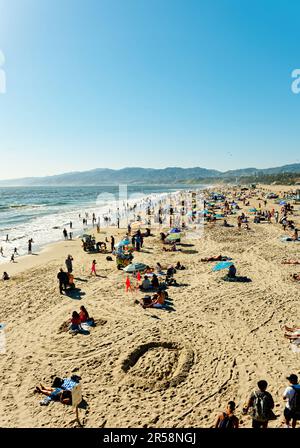 LOS ANGELES - April 20, 2023: The Santa Monica Pier contains an amusement park, concession stands, views and fishing. The pier is part of the greater Stock Photo