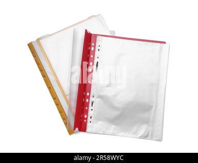 File folders with punched pockets isolated on white, top view Stock Photo