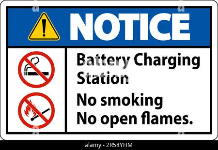 Notice Sign Battery Charging Station, No Smoking, No Open Flames Stock Vector