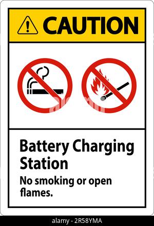 Caution Sign Battery Charging Station, No Smoking Or Open Flames Stock Vector