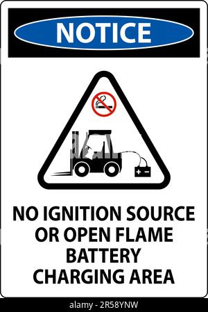 Notice Sign No Ignition Source Or Open Flame, Battery Charging Area Stock Vector