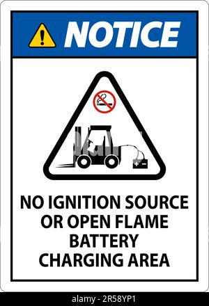 Notice Sign No Ignition Source Or Open Flame, Battery Charging Area Stock Vector