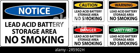 Danger Sign Lead Acid Battery Storage Area, No Smoking Stock Vector