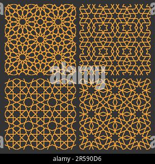 Mashrabiya arabesque or Arabic patterns, seamless Islamic backgrounds, vector mash tiles. Mashrabiya patterns of Arab mosque window or Islamic wall or Stock Vector