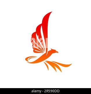Phoenix bird icon, firebird flying on fire flame wings, vector silhouette symbol. Phoenix or creative falcon, hawk and eagle bird rising, sign for hot Stock Vector