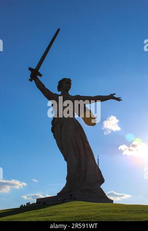 Memorial complex 'Heroes of the Battle of Stalingrad' on the Mamayev Hill and the monument 'Motherland Calls' in Volgograd, blue sky, spring Stock Photo