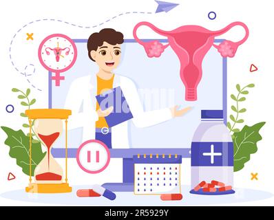 HRT or Hormone Replacement Therapy Acronym Vector Illustration with Treatment and Hormone Medication in Healthcare Cartoon Hand Drawn Templates Stock Vector