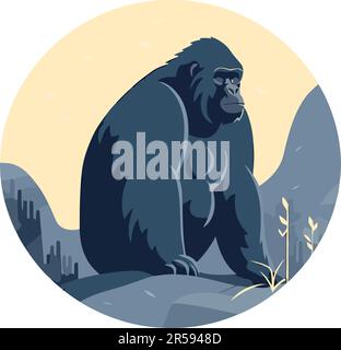 Cute monkey sitting on mountain isolated Stock Vector